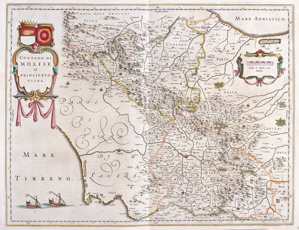 Molise, Benevento, Avellino, Italie, dans "Theatrum Orbis Terrarum, sive Atlas Novus" par Willem Blaeu, Amsterdam - Willem Blaeu