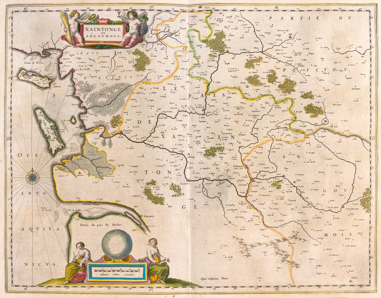 Saintonge et Angoumois, Charente-Maritime, dans "Theatrum Orbis Terrarum, sive Atlas Novus" de Willem Blaeu, Amsterdam - Willem Blaeu