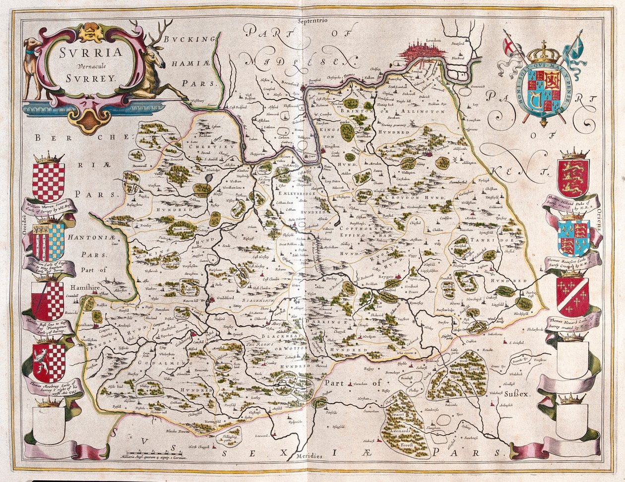 Surrey, dans "Theatrum Orbis Terrarum, sive Atlas Novus" de Willem Blaeu, Amsterdam - Willem Blaeu