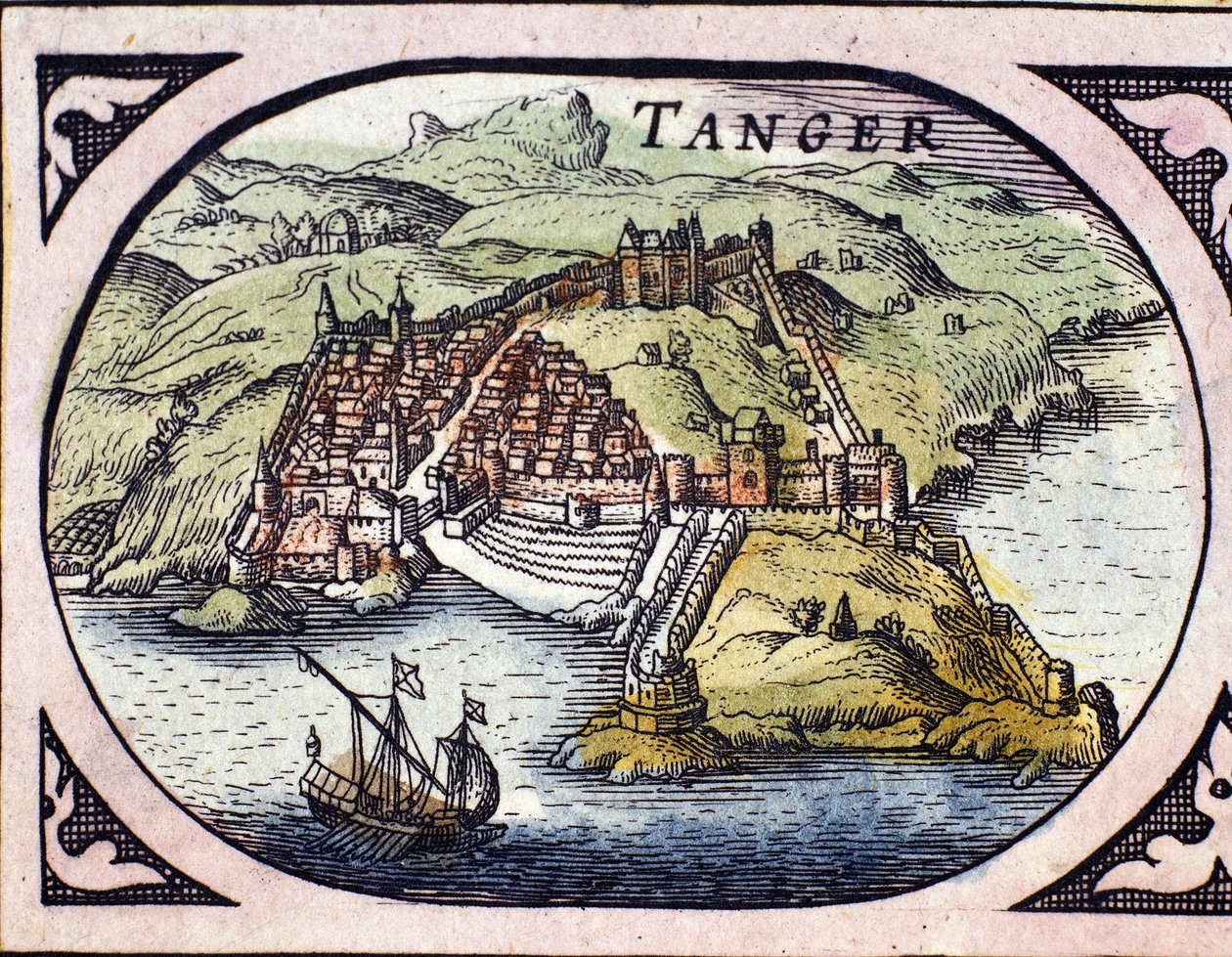 Vue de la ville fortifiée de Tanger et de la côte, Maroc. Carte de l