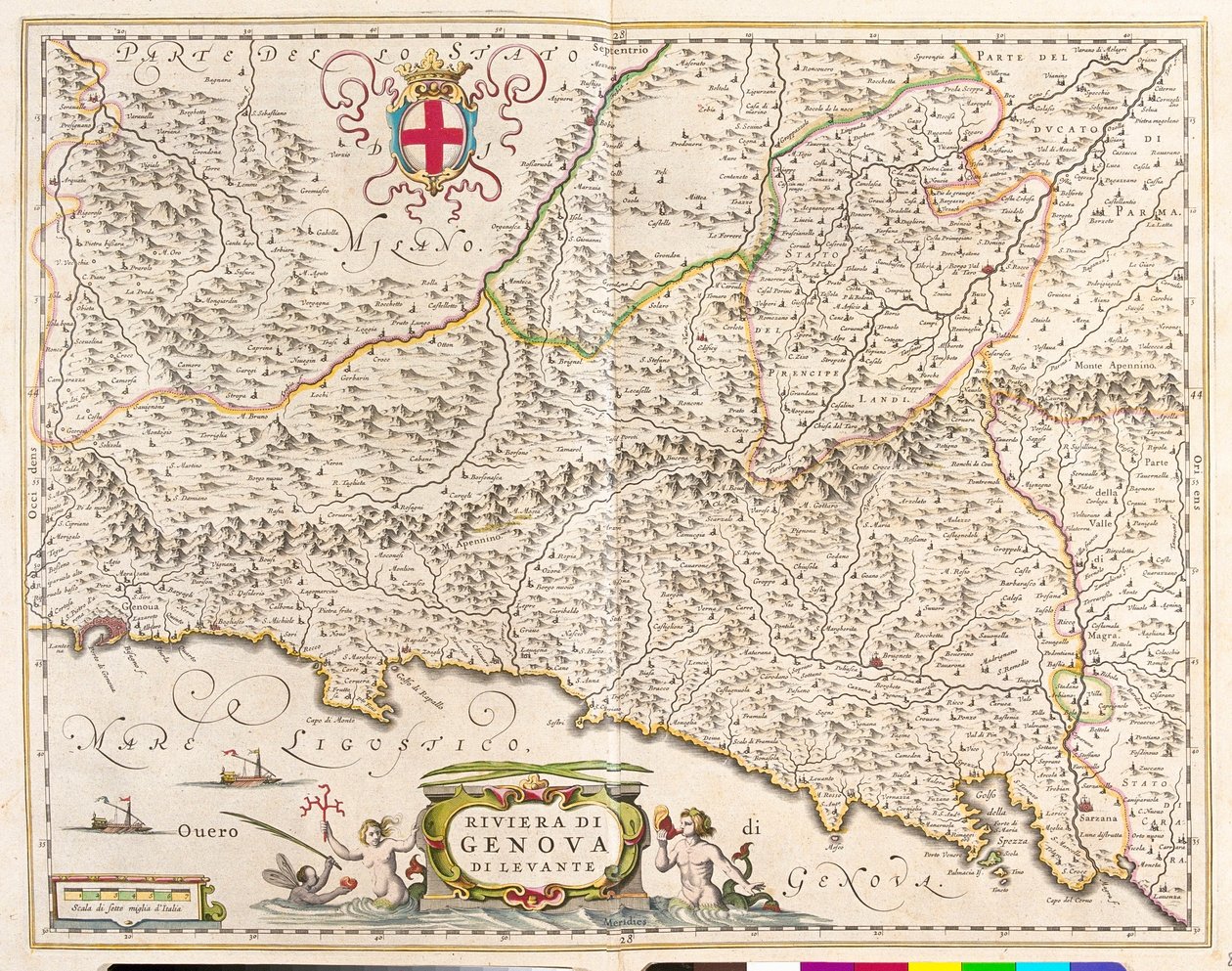 iRiviera orientale Ligurie, Italie, n "Theatrum Orbis Terrarum, sive Atlas Novus" par Willem Blaeu, Amsterdam - Willem Blaeu