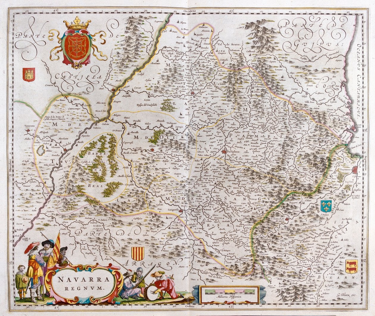 région comprenant Pampelune, Bayonne et Saint-Sébastien, dans "Theatrum Orbis Terrarum, sive Atlas Novus" de Willem Blaeu, Amsterdam - Willem Blaeu