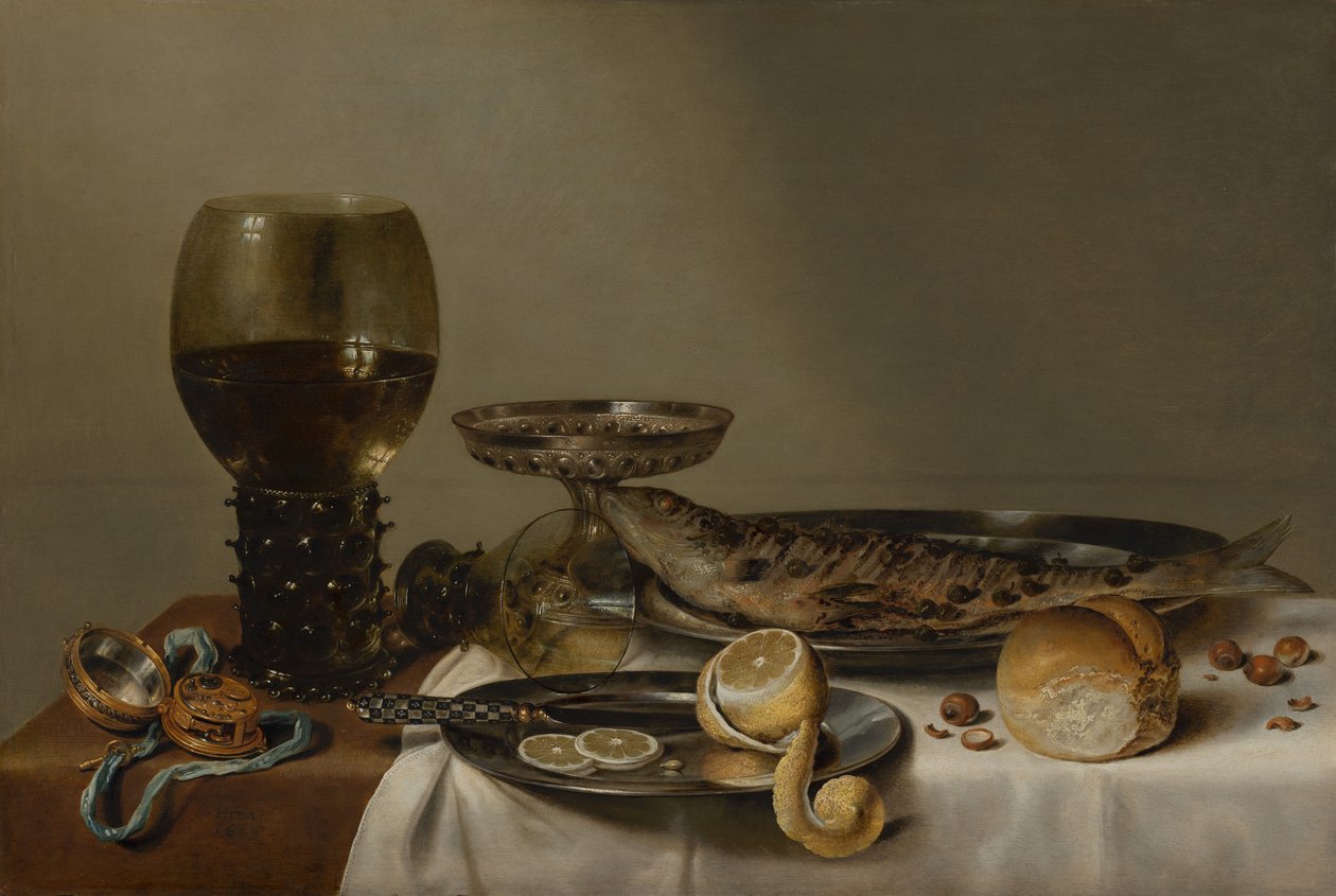 Stillleben mit einem Römer und einer Uhr - Willem Claesz. Heda