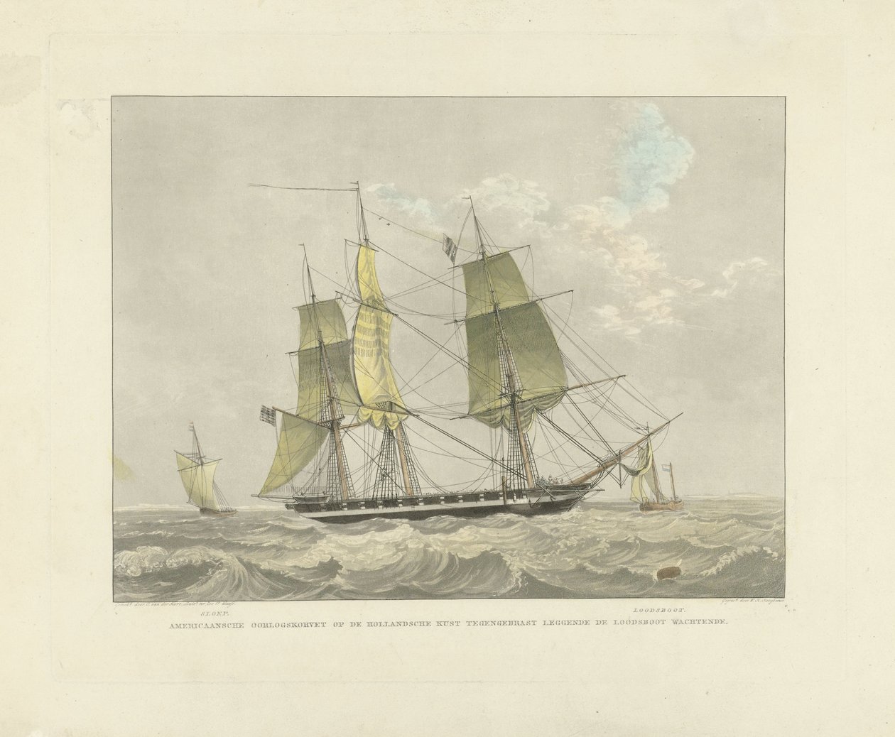 Navire à voile, chaloupe et bateau-pilote sur l