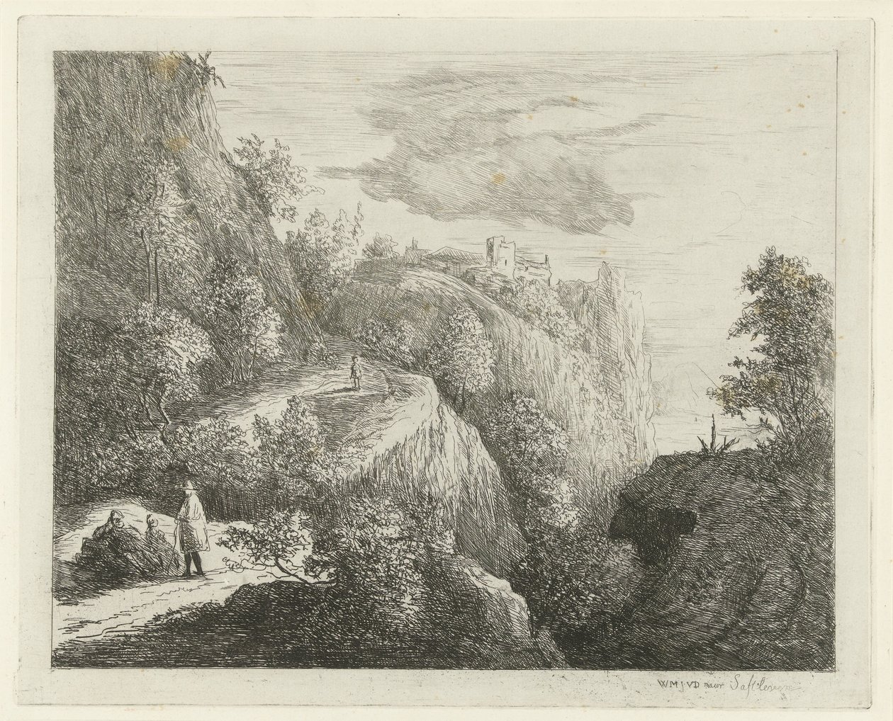 Paysage montagneux avec figures reposant au bord de la route - Willem Matthias Jan van Dielen