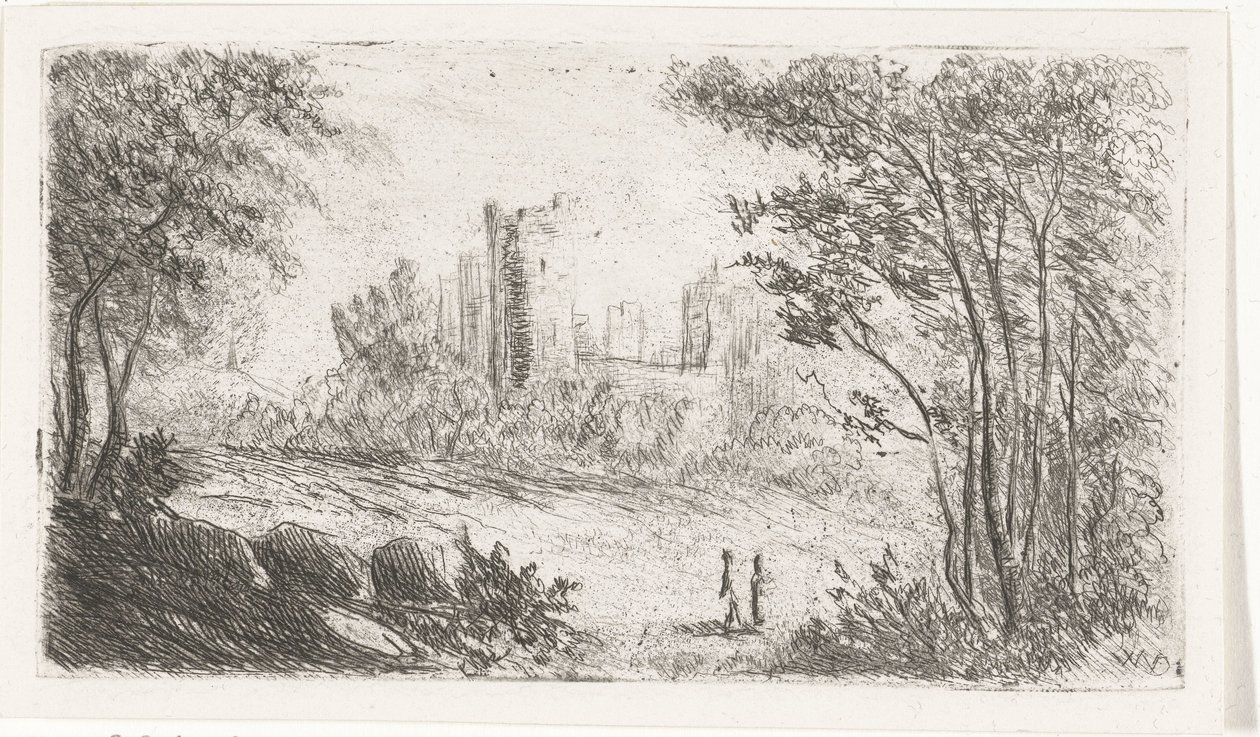 Paysage avec ruine de château et deux figures - Willem Matthias Jan van Dielen