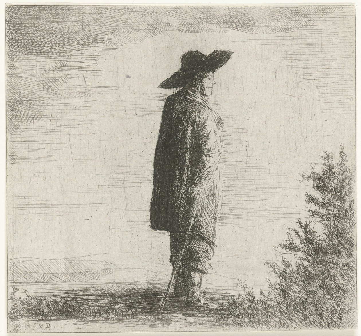 Homme avec chapeau et bâton dans un paysage - Willem Matthias Jan van Dielen