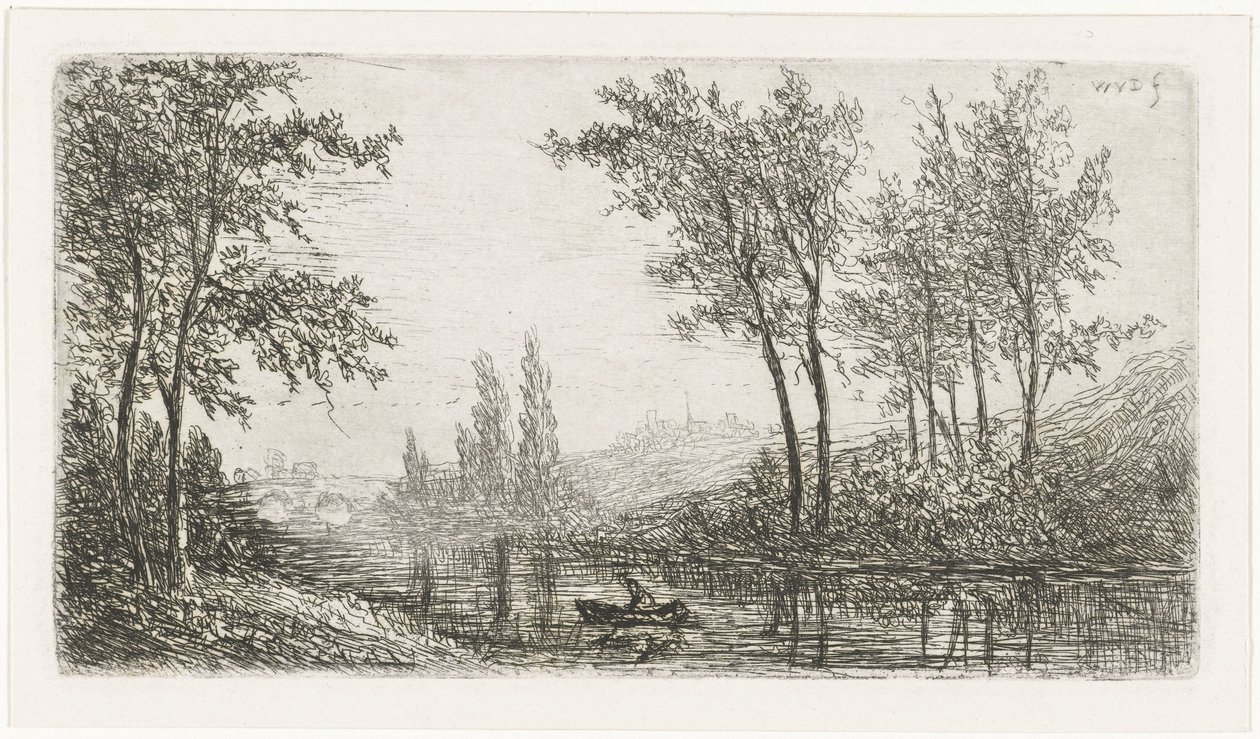 Paysage fluvial avec bateau - Willem Matthias Jan van Dielen