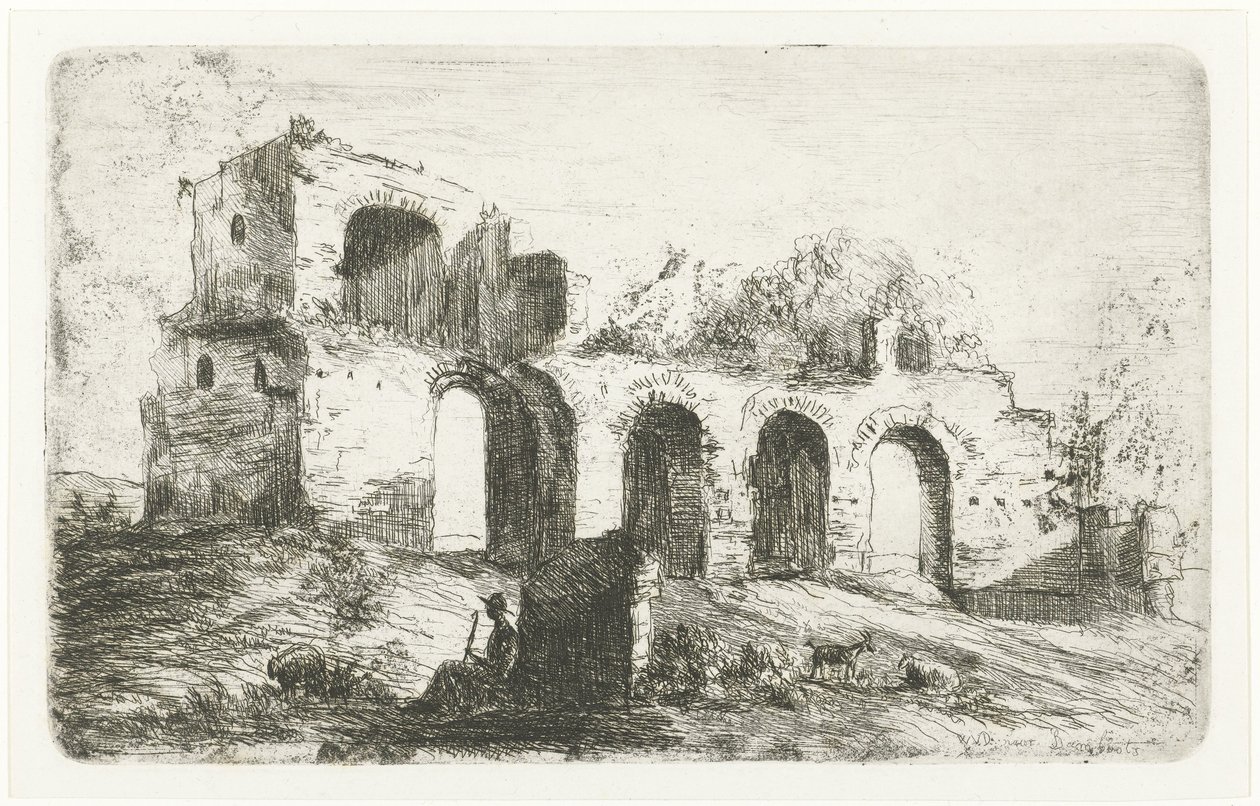 Paysage méridional avec ruine et berger avec bétail - Willem Matthias Jan van Dielen