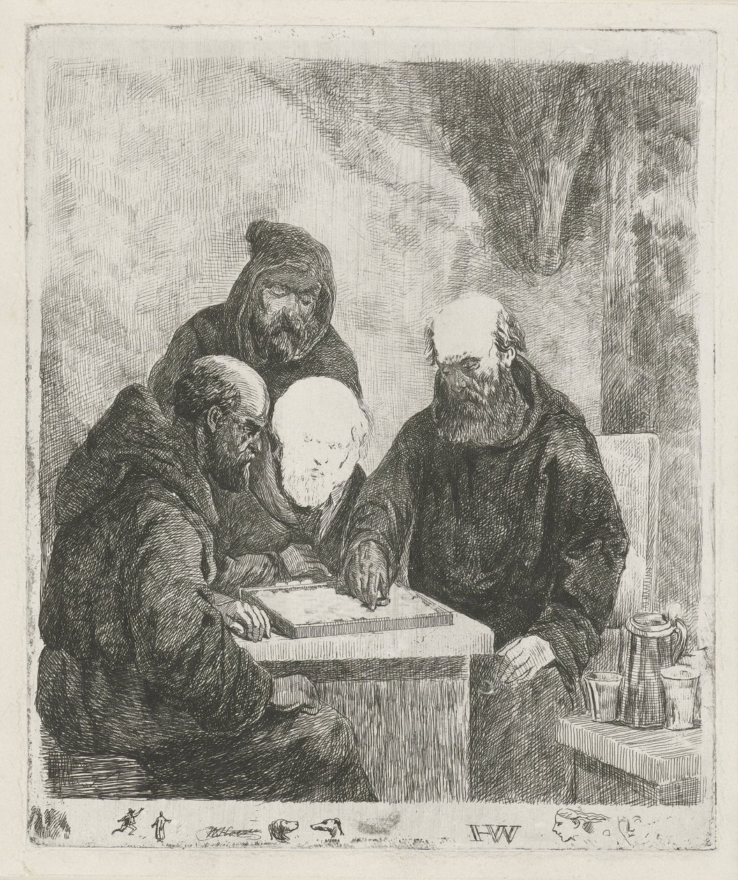 Moines jouant aux dames - Willem Pieter Hoevenaar