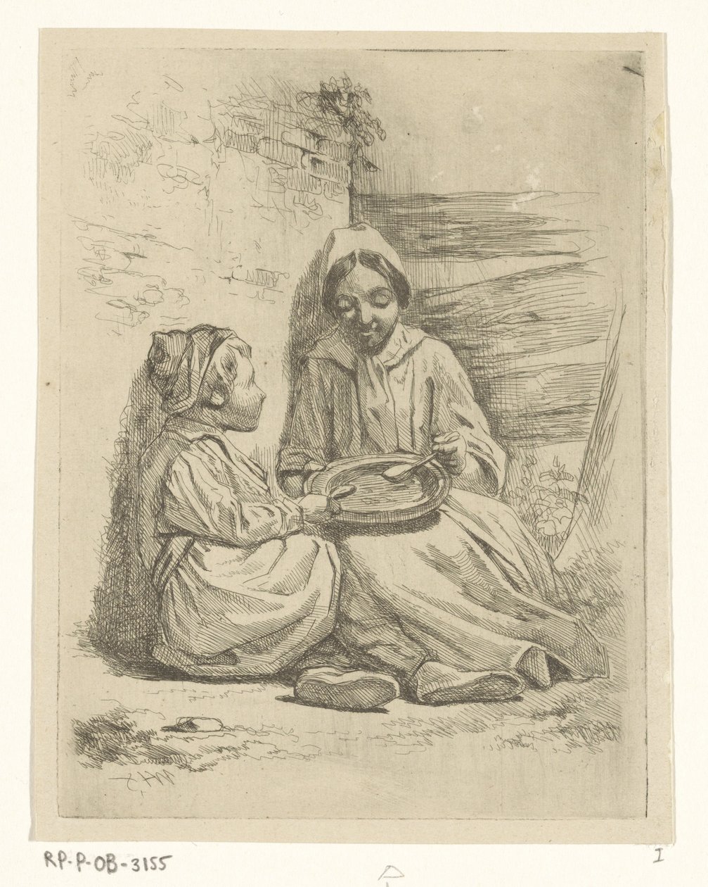 Fille et garçon mangeant dans une assiette - Willem Pieter Hoevenaar