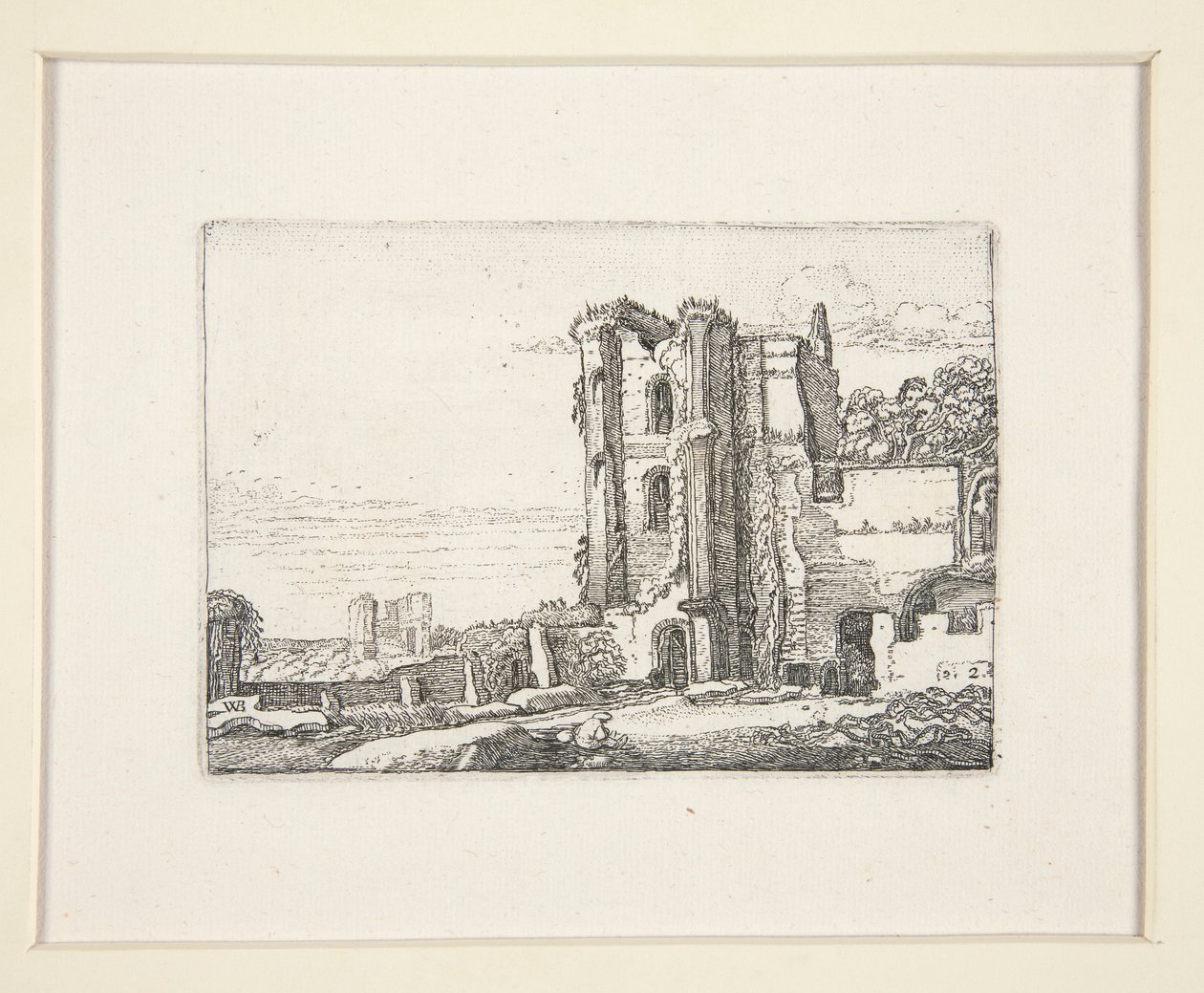 Tour en ruine à droite du centre, Planche 2 de La série des paysages - Willem Pietersz. Buytewech
