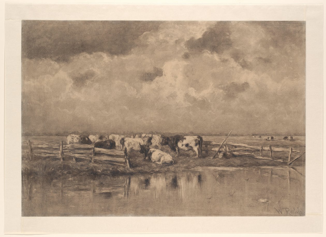 Melkbocht aan de Schie - Willem Roelofs (I) (signed by artist)