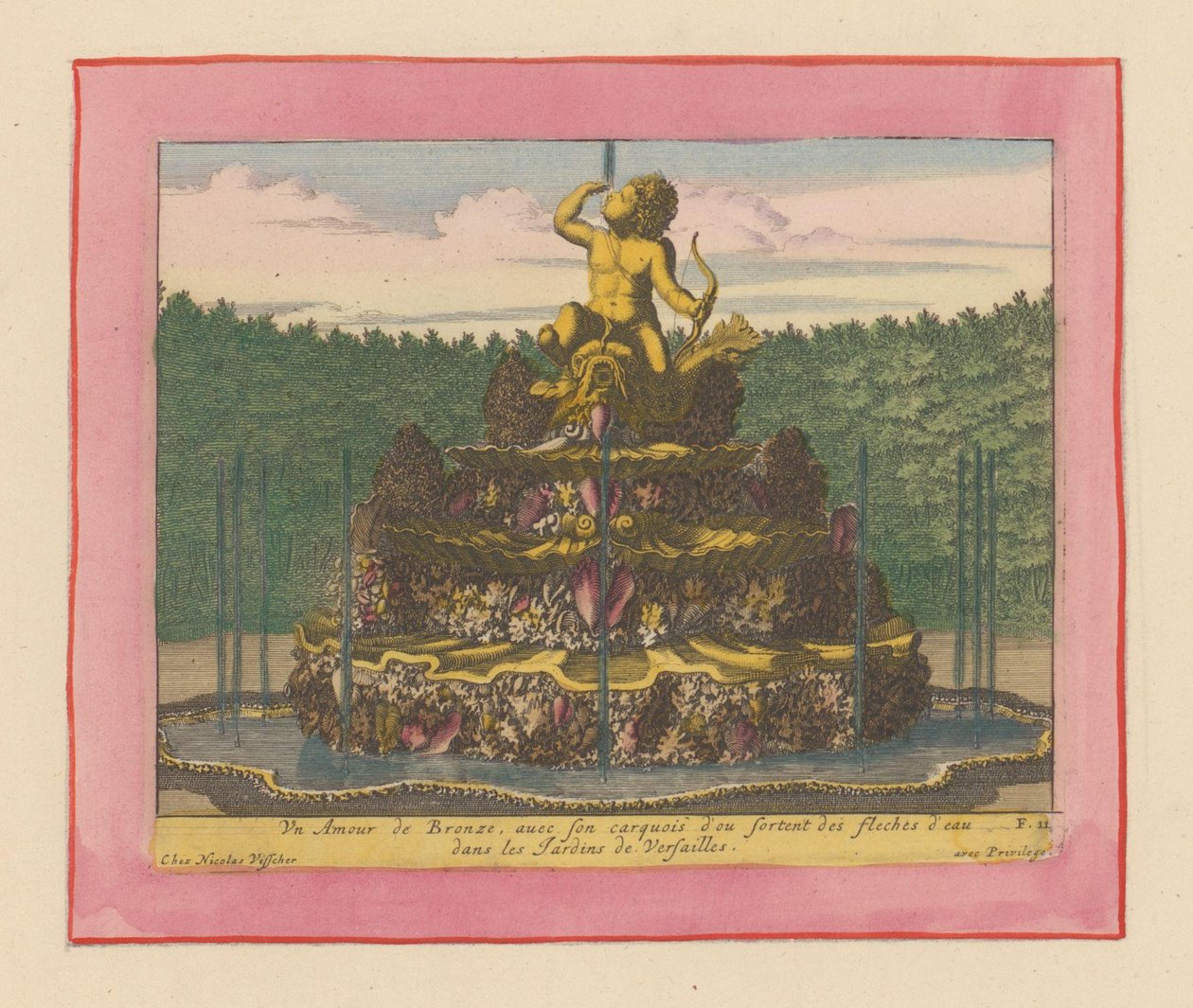Brunnen mit einer Statue eines Putto mit Bogen in der Hand, sitzend auf einem Delfin - Willem Swidde