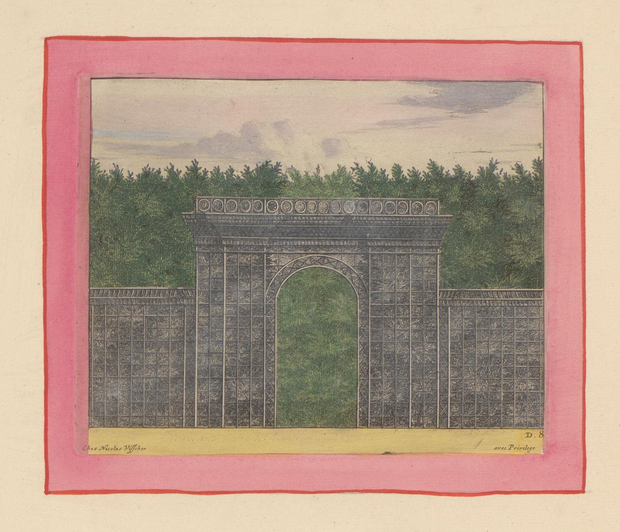 Rechteckiger Pavillon aus Lattenwerk mit Tor für eine Hecke in den Gärten von Versailles - Willem Swidde