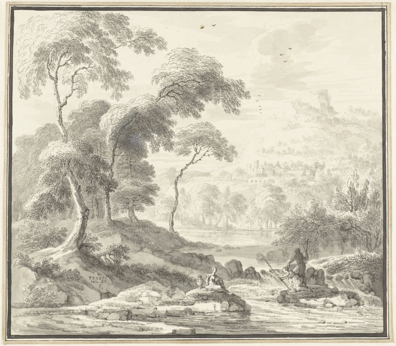 Paysage vallonné idyllique avec femmes près d