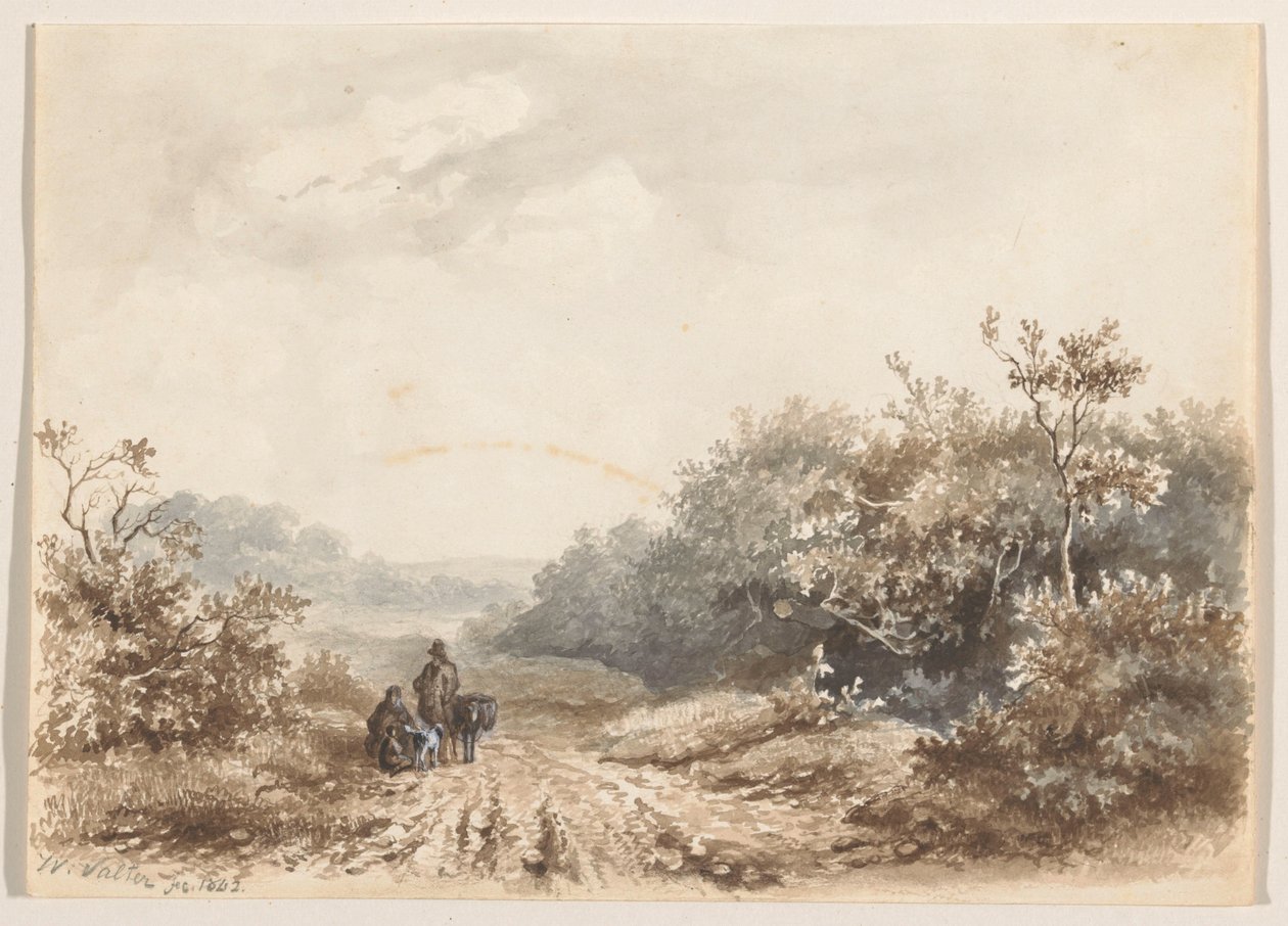 Paysage avec une famille, un mouton et un chien - Willem Valter Pzn