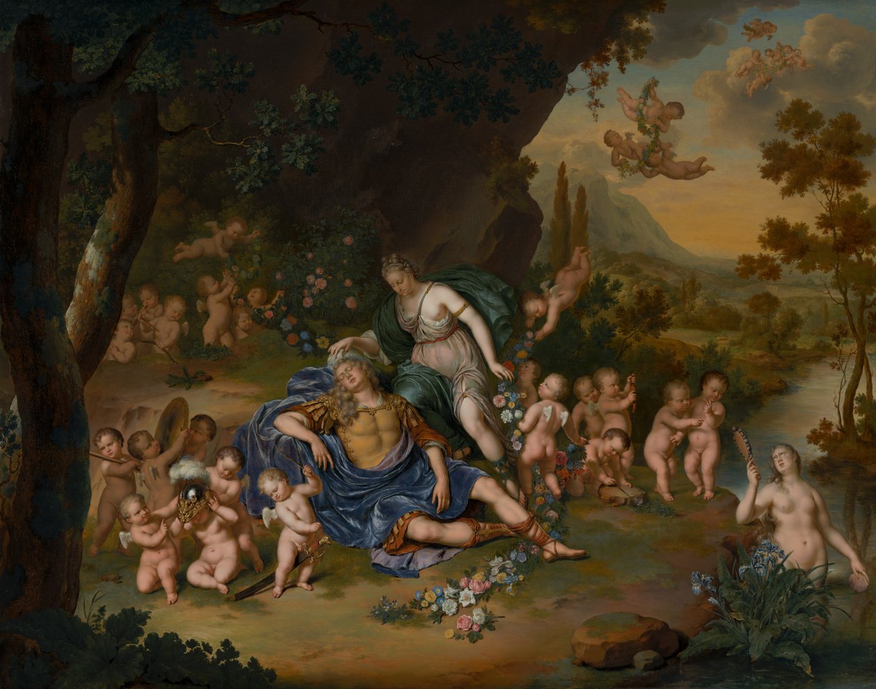 Armide liant Renaud endormi avec des fleurs - Willem Van Mieris