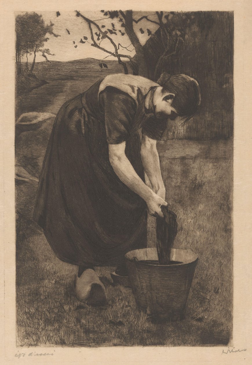 Fermière lavant du linge dans un seau - Willem Witsen (signed by artist)