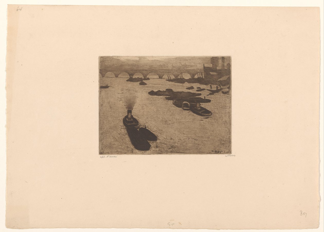 Bateaux sur la Tamise à Londres - Willem Witsen (signed by artist)