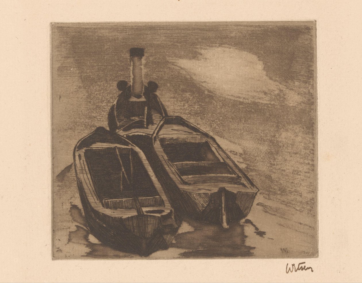 Remorqueur avec deux péniches - Willem Witsen (signed by artist)