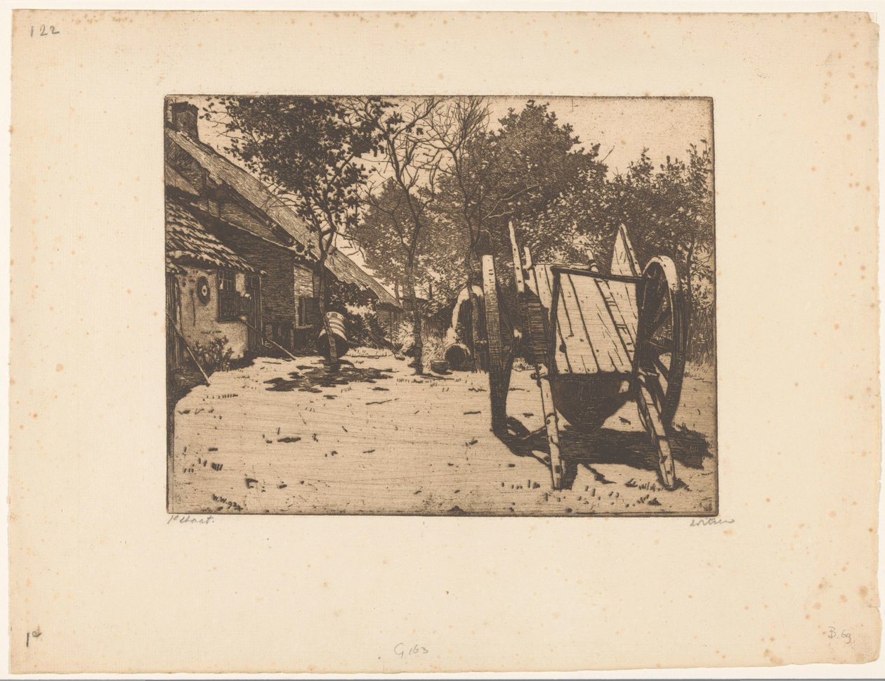 Chariot dans une cour de ferme en Brabant - Willem Witsen (signed by artist)