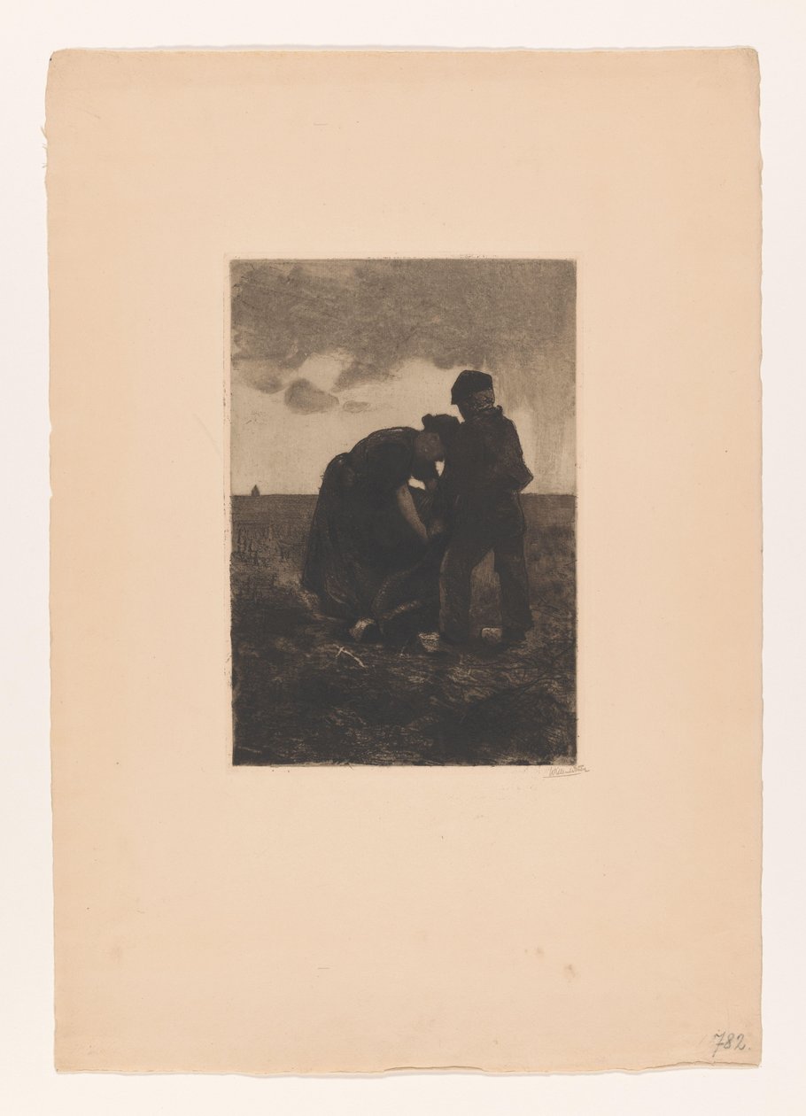 Femme et garçon en sabots avec un sac en jute dans le champ - Willem Arnoldus Witsen