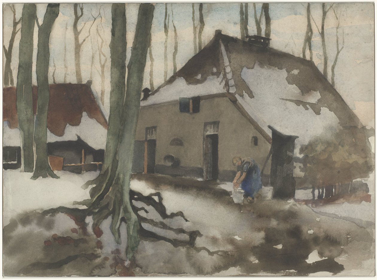 Femme devant une maison dans une forêt enneigée - Willem Arnoldus Witsen