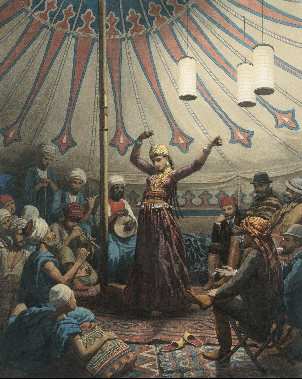 Danseuse égyptienne dans une tente, avec musiciens et spectateurs - Willem de Famars Testas