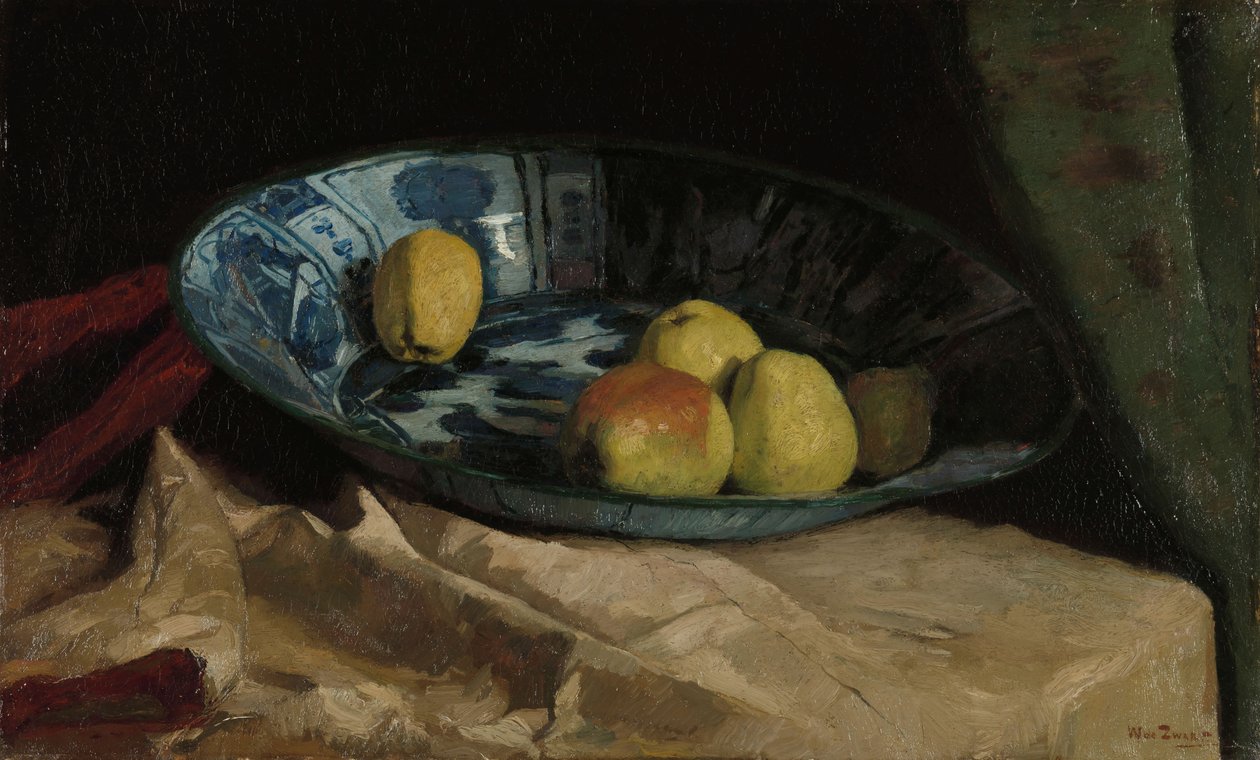 Nature morte aux pommes dans un bol bleu de Delft - Willem de Zwart