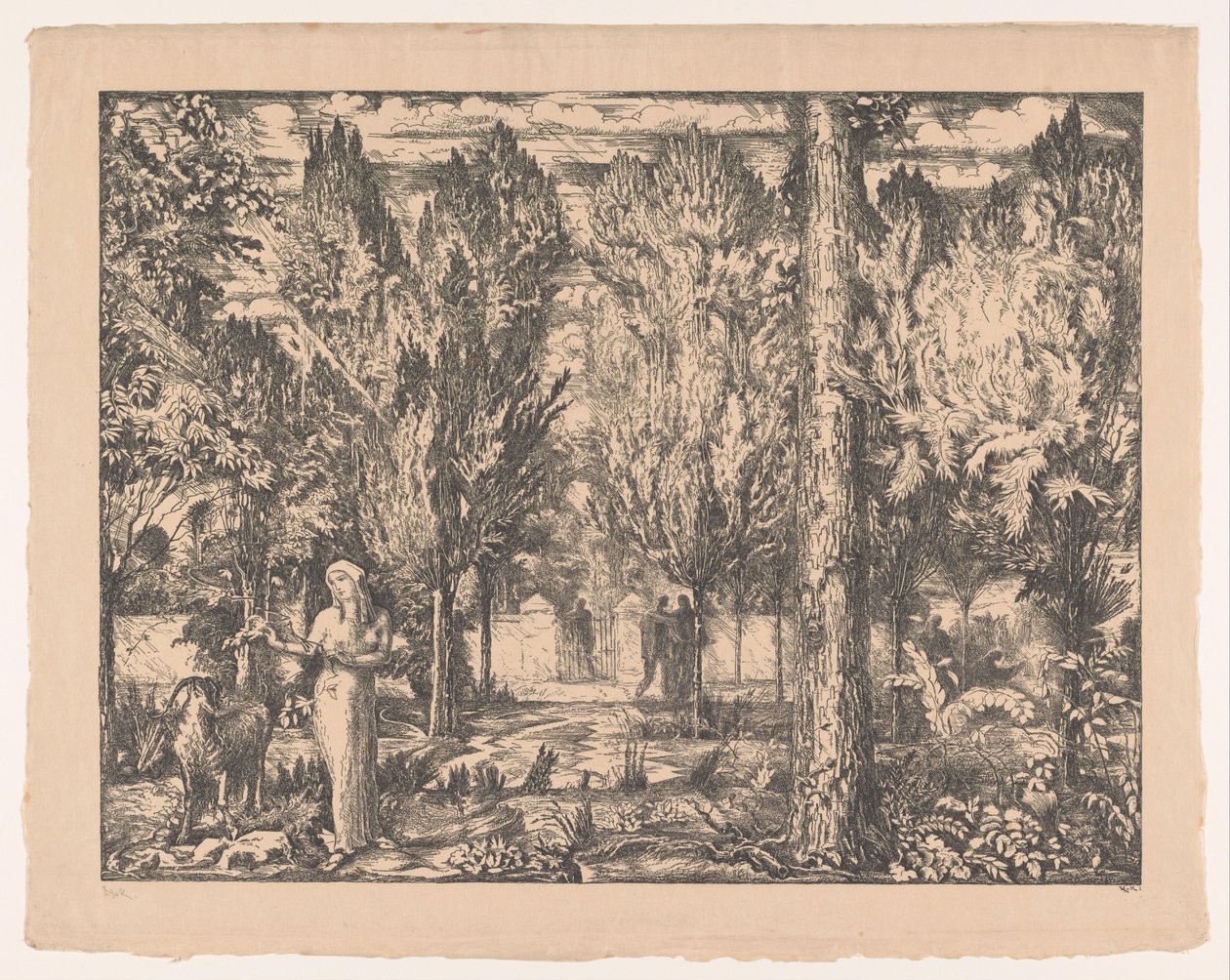 Femme et bélier dans un jardin clos - Willem van Konijnenburg (signed by artist)