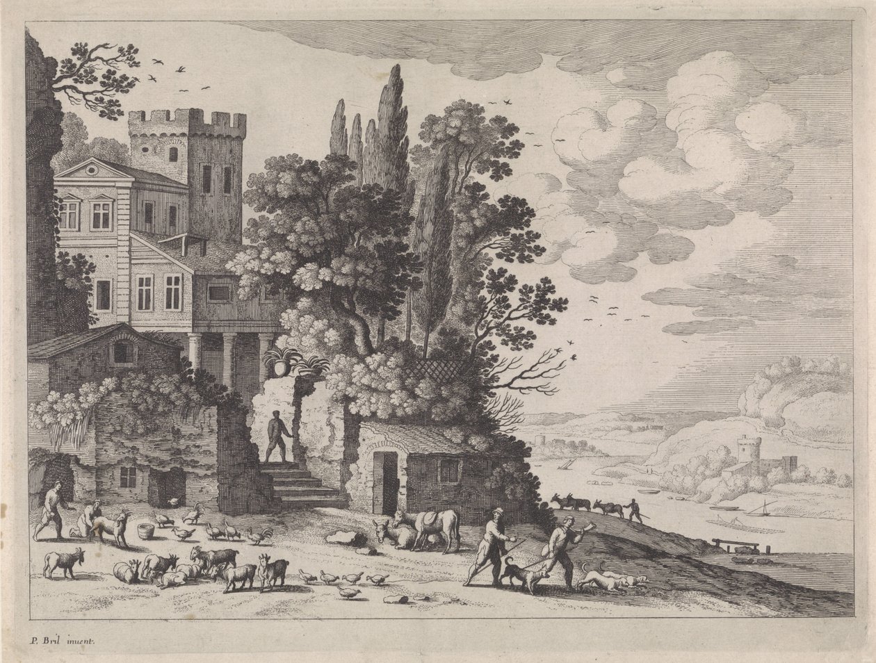 Paysage avec une maison, des figures et du bétail - Willem van Nieulandt (II)