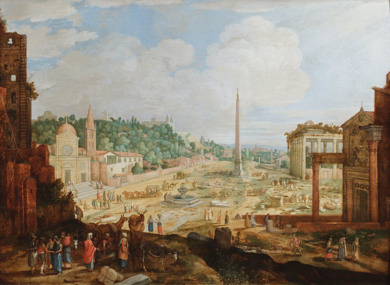 Rome, Piazza del Popolo, vers 1612 (huile sur panneau) - Willem van Nieulandt