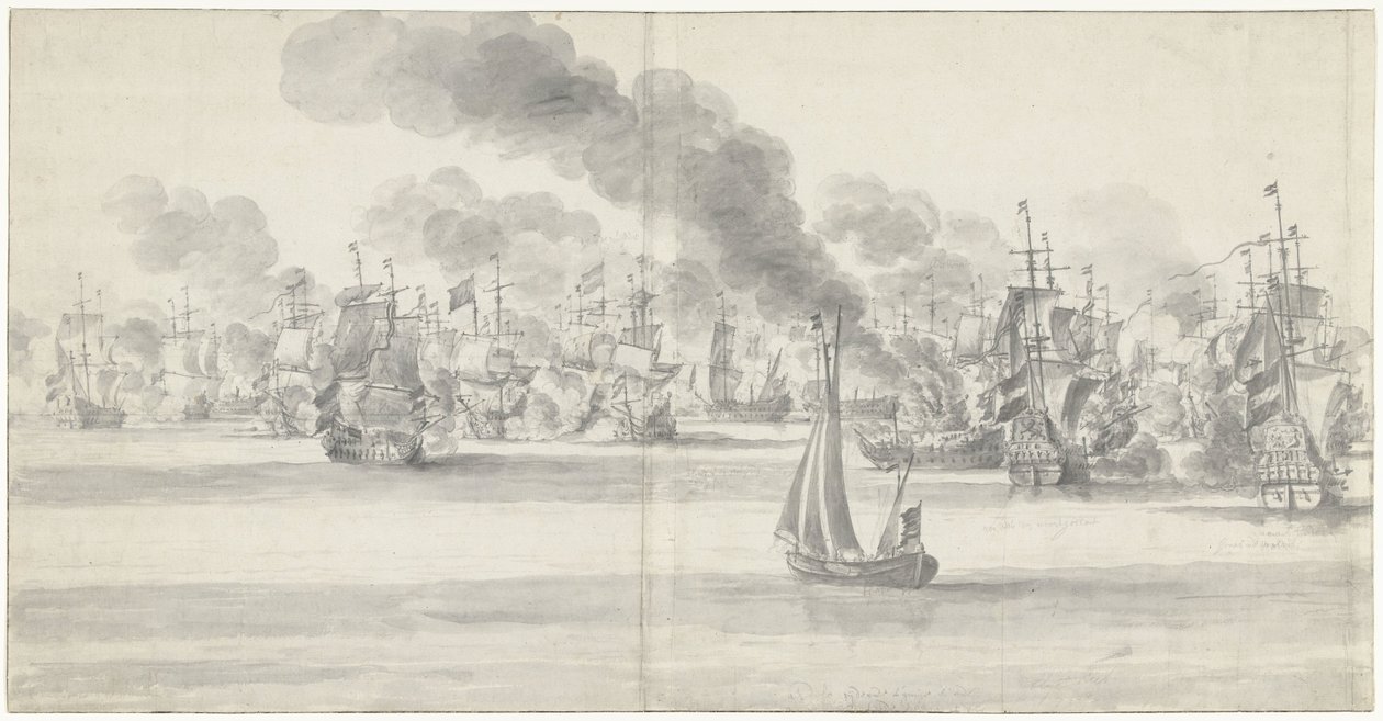 La bataille navale devant Katwijk (feuille de gauche), 1653 - Willem van de Velde (I)