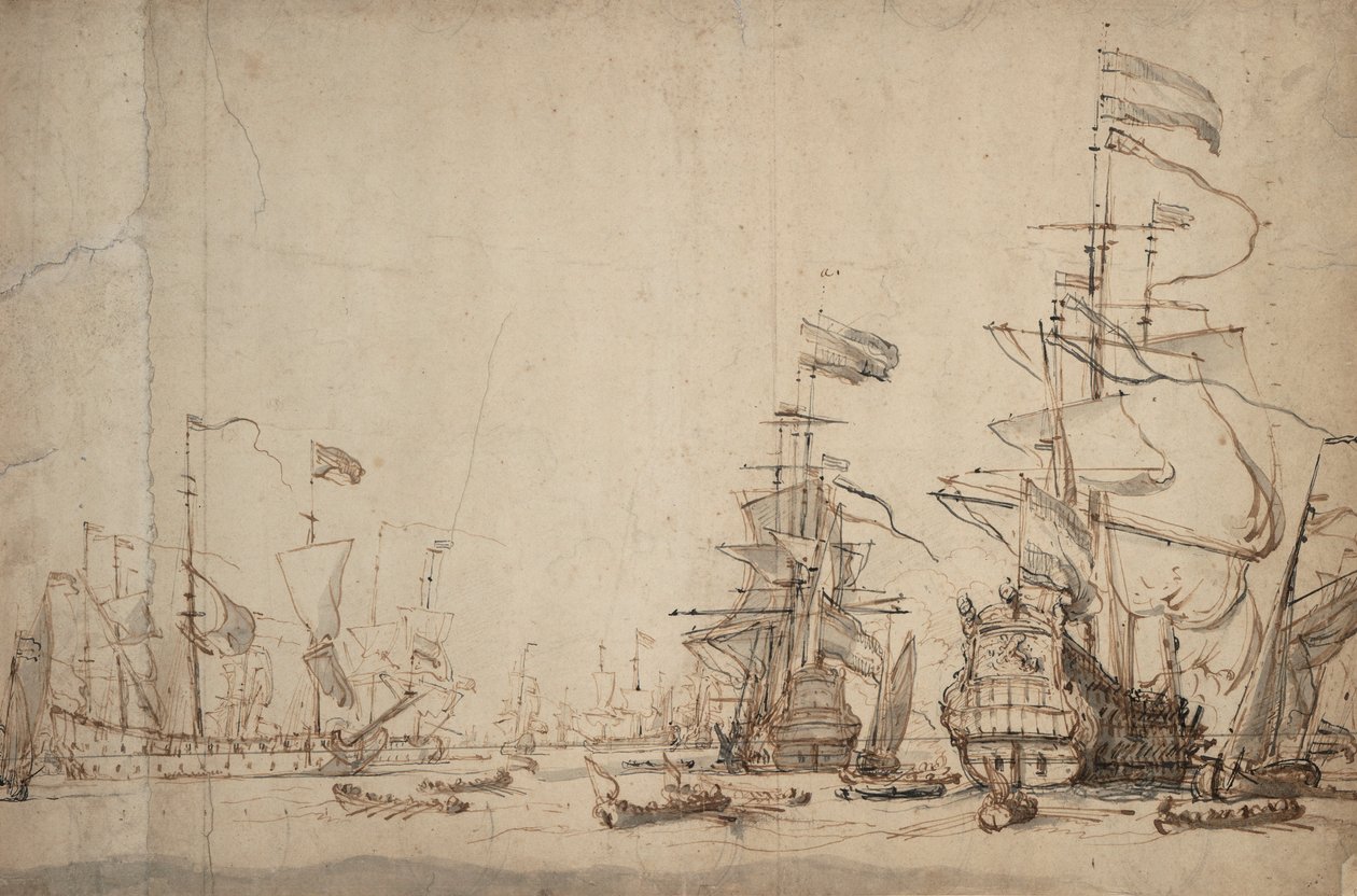 Un conseil de guerre dans la flotte hollandaise ? Mai 1665, vers 1674 - Willem van de Velde the Younger