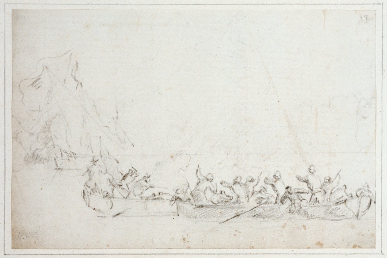 Combat en bateaux entre Hollandais ou Anglais et pirates barbaresques, vers 1675 - Willem van de Velde the Younger