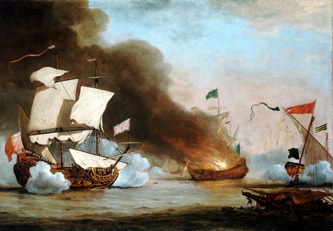 Un navire anglais en action avec des corsaires barbaresques, vers 1680, vers 1685 - Willem van de Velde the Younger