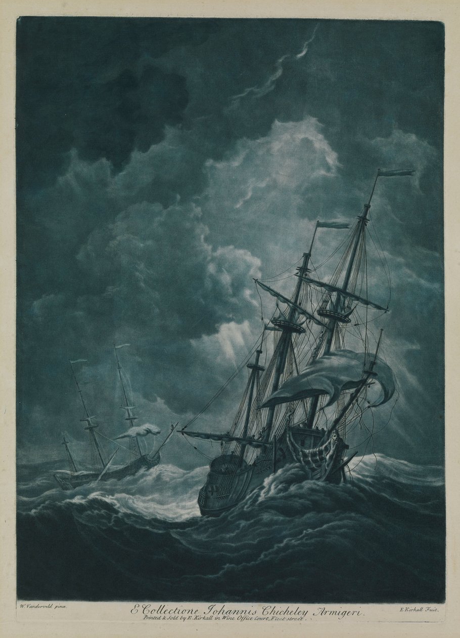 Un navire fuyant dans une tempête - Willem van de the Elder Velde