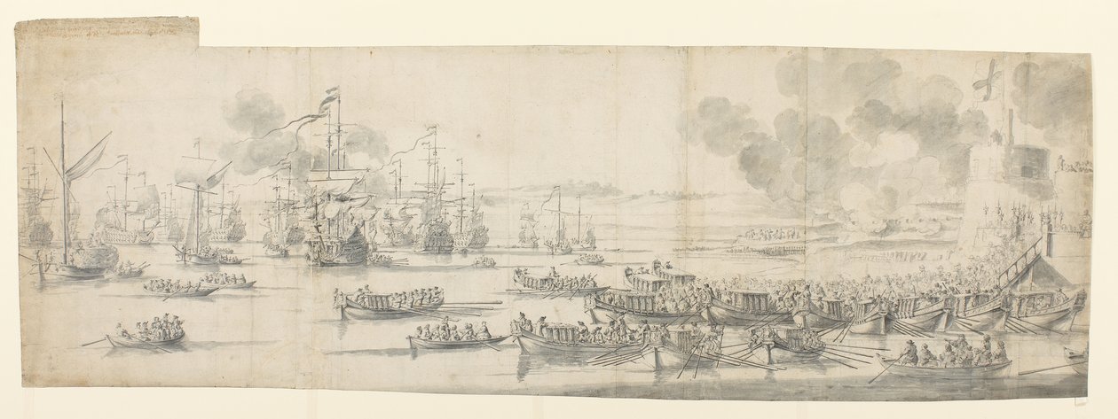 Marie de Modène embarque à Gravesend - Willem van de the Elder Velde