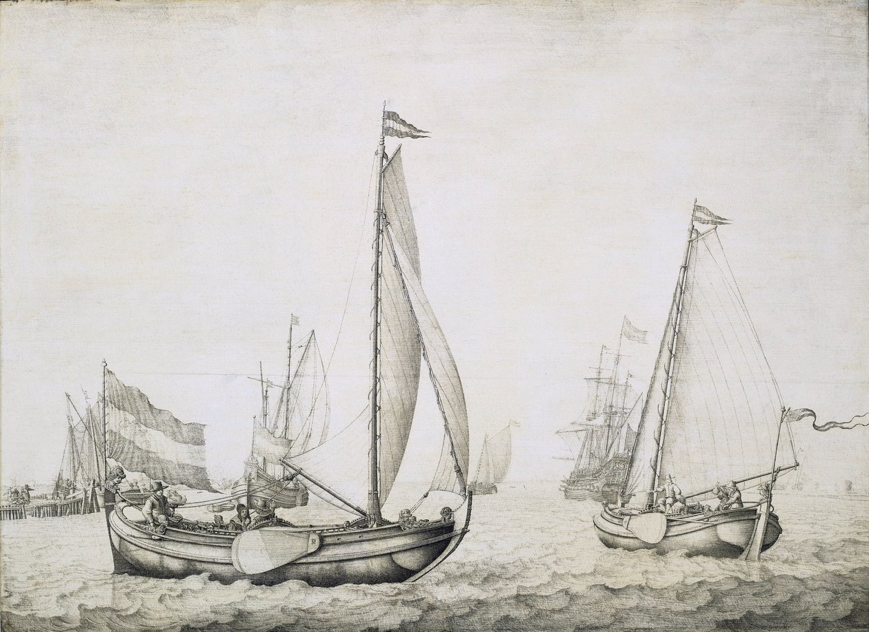 Deux navires hollandais au départ, probablement dans le port d