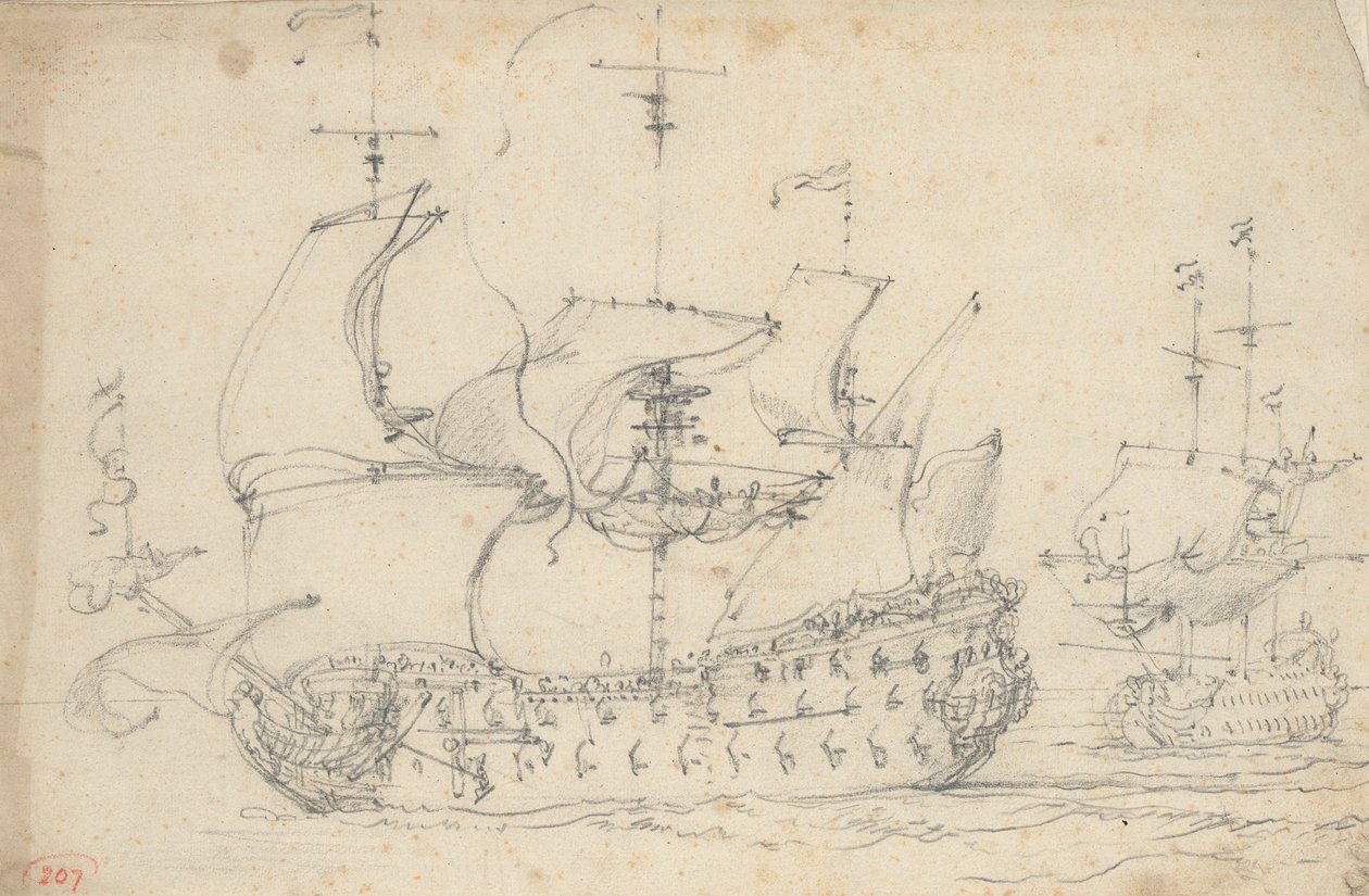 Deux navires anglais de troisième rang se mettant en route, vers 1675 - Willem van de the Elder Velde
