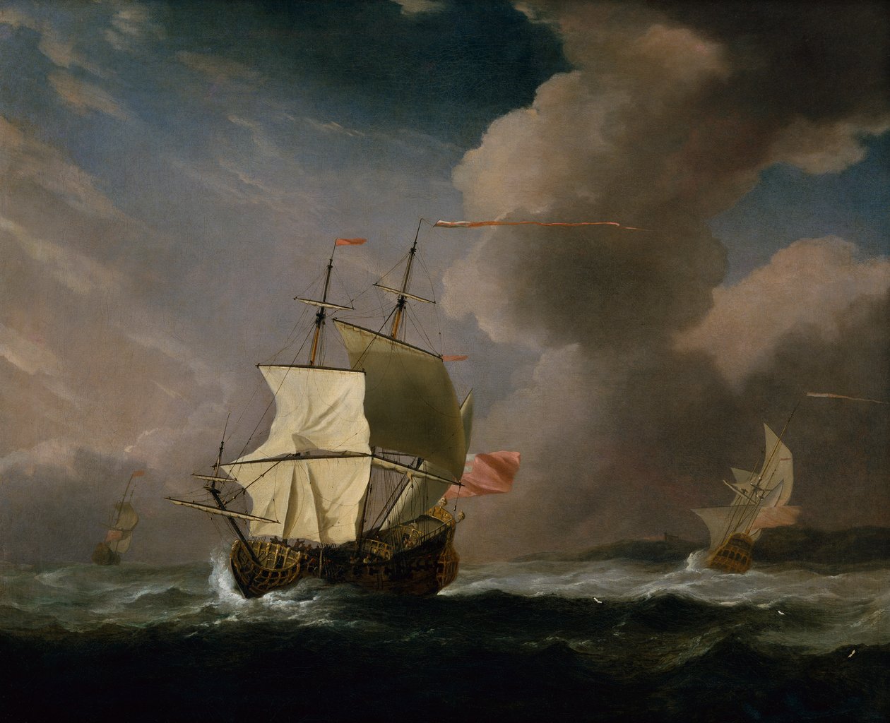 Un deux-ponts anglais par vent fort avec un autre navire en arrière-plan - Willem van de Velde the Younger