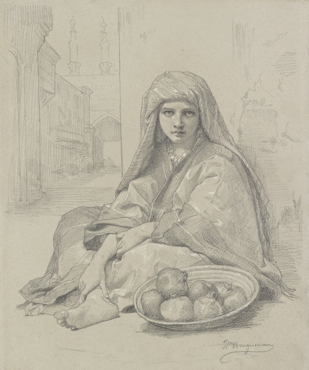 Jeune fille algérienne vendant des grenades, XIXe siècle - William Adolphe Bouguereau