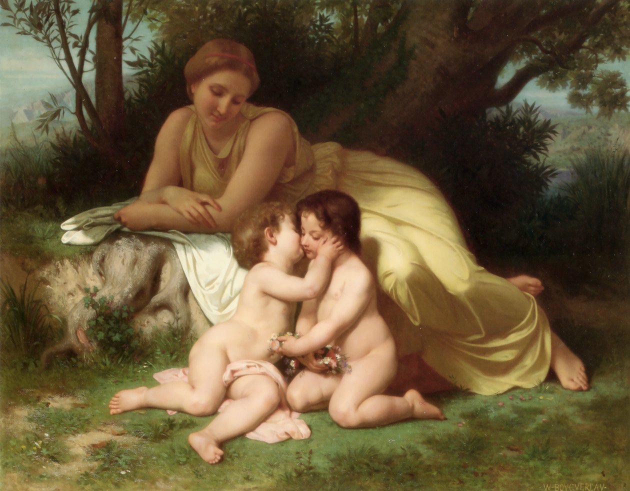 Jeune Femme Contemplant Deux Enfants Embrassés (1861) - William Adolphe Bouguereau