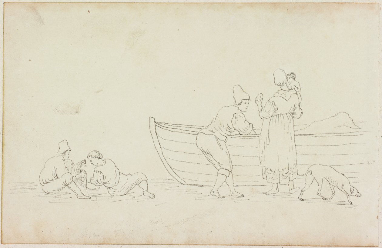 Figures et Chien avec Bateau - William Beilby