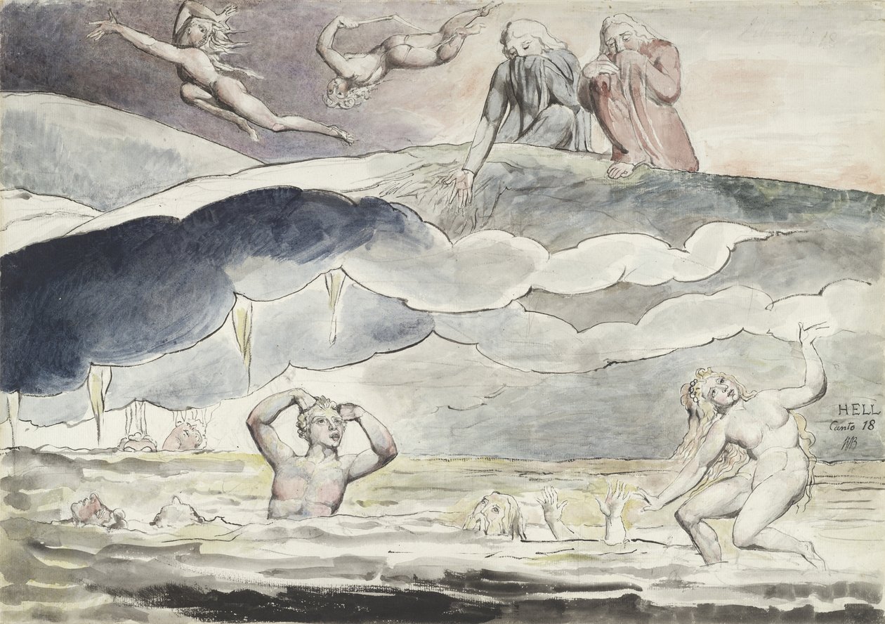 Dante et Virgile regardant dans le fossé des flatteurs, illustration de "La Divine Comédie" de Dante Alighieri, 1824-27 - William Blake