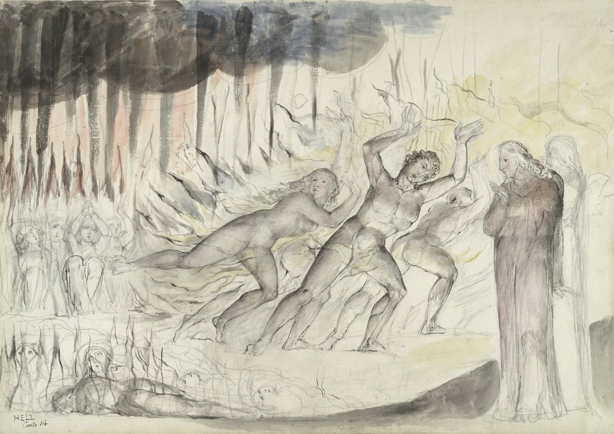Dante et Virgile parmi les blasphémateurs, illustration de la Divine Comédie de Dante Alighieri, 1824-27 - William Blake