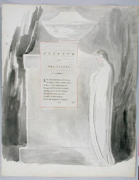 Épitaphe sur Mme Clarke, design 103 de Les Poèmes de Thomas Gray, 1797-98 - William Blake
