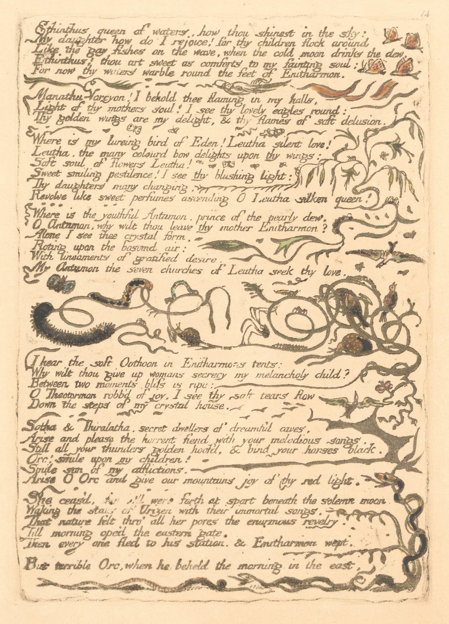 Europe. Une prophétie, Planche 16, Ethinthus reine des eaux... (Bentley 17) - William Blake