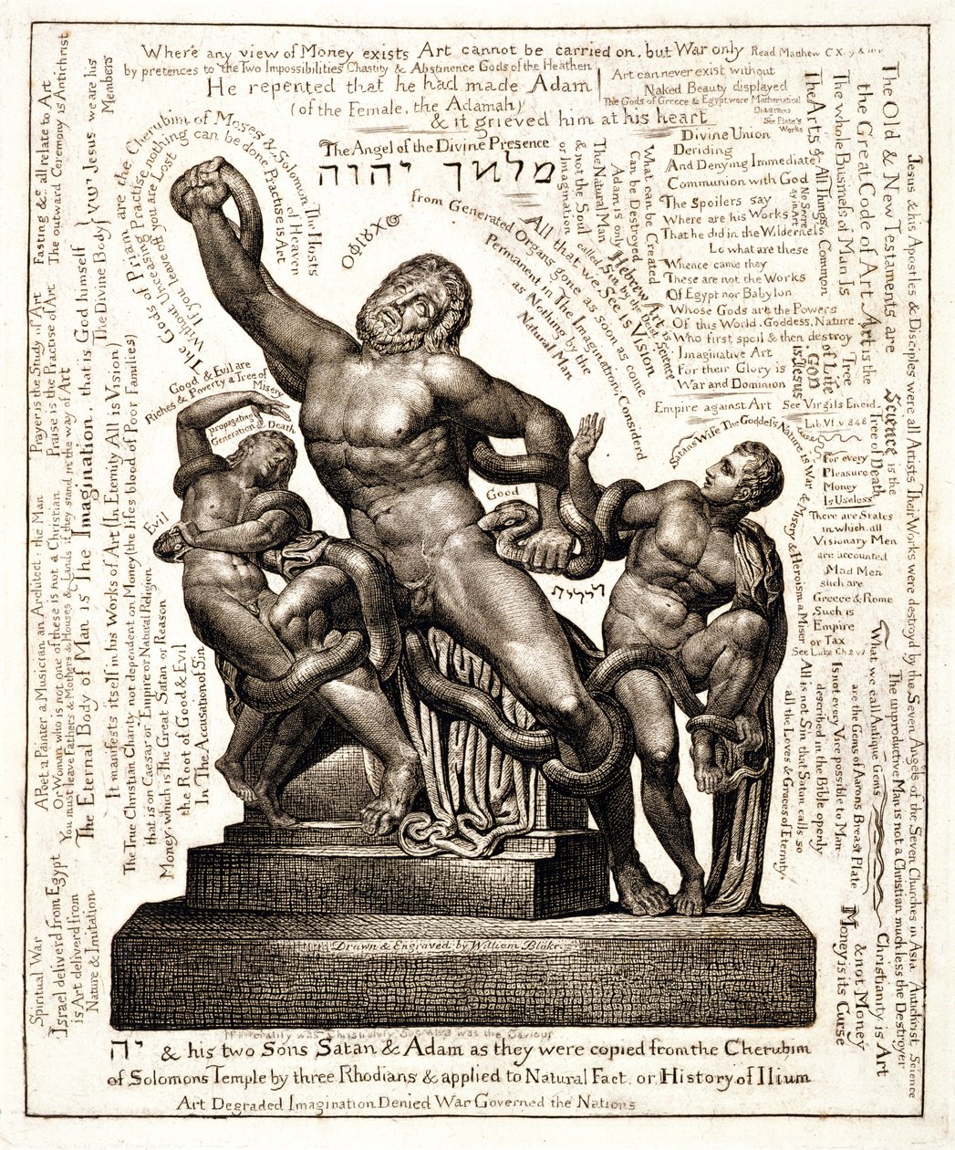 Le Laocoon comme Jéhovah avec Satan et Adam - William Blake